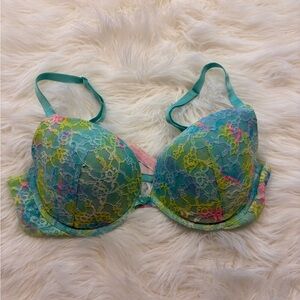 Victoria's Secret Teal and Yellow Lace Bra